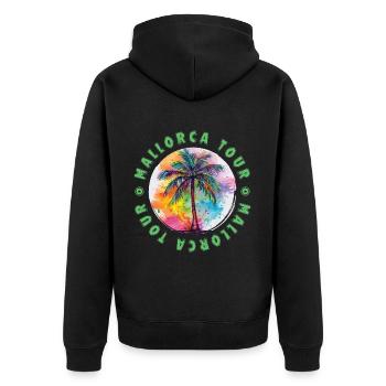 Mallorca Tour Urlaub Plame Bunt - Unisex Premium Bio Zip Hoodie - Schwarz - Hinten - Nico (187cm)