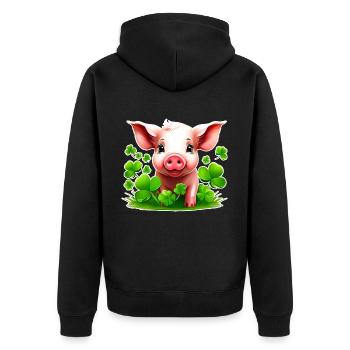 Cute lucky pig with shamrocks - Unisex Premium Organic Zip Hoodie - black - Back - Nico (187cm)