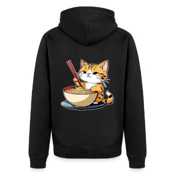 Niedliche Katze mit Ramen Nudeln - Unisex Premium Bio Zip Hoodie - Schwarz - Hinten - Nico (187cm)
