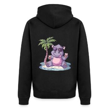 Hippopotamus Summer Beach Vacation - Unisex Premium Organic Zip Hoodie - black - Back - Nico (187cm)