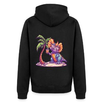 Dinosaurier triceratops Sommer - Unisex Premium Bio Zip Hoodie - Schwarz - Hinten - Nico (187cm)