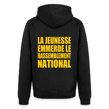 la jeunesse emmerde le rassemblement national - Veste à capuche bio Premium Unisexe - noir - Dos - Nico (187cm)