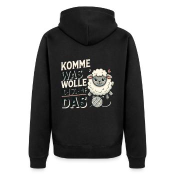 Komme was wolle ich Schaf das - Unisex Premium Bio Zip Hoodie - Schwarz - Hinten - Nico (187cm)