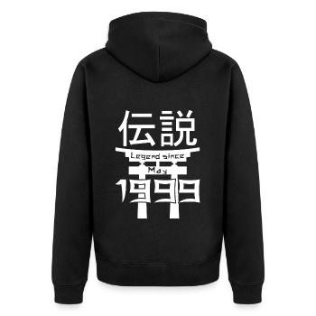 Legend since May 1999 Geburtstag Geschenk - Unisex Premium Bio Zip Hoodie - Schwarz - Hinten - Nico (187cm)