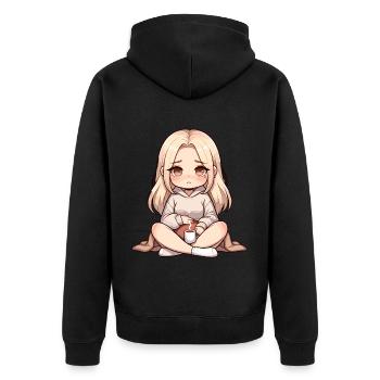 Fille Anime avec boisson chaude - Veste à capuche bio Premium Unisexe - noir - Dos - Nico (187cm)
