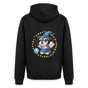 Magischer Zwergschnauzer im Zauberer Outfit - Unisex Premium Bio Zip Hoodie - Schwarz - Hinten - Nico (187cm)