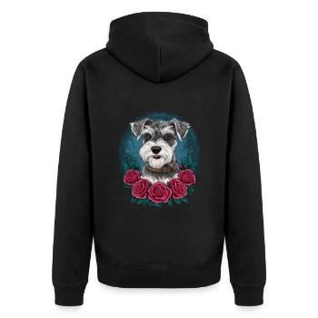Miniature schnauzer in cartoon style with beautiful roses - Unisex Premium Organic Zip Hoodie - black - Back - Nico (187cm)