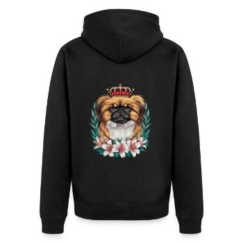 Mignon Pékinois avec couronne et lys - Veste à capuche bio Premium Unisexe - noir - Dos - Nico (187cm)