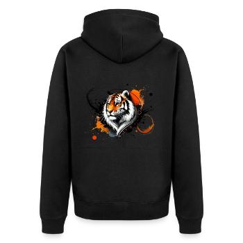 Buntes Aquarell Tiger - Unisex Premium Bio Zip Hoodie - Schwarz - Hinten - Nico (187cm)