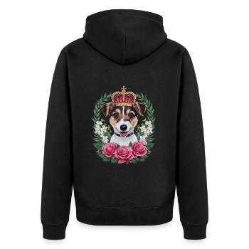 Jack Russel Terrier mit Krone und Rosen - Unisex Premium Bio Zip Hoodie - Schwarz - Hinten - Nico (187cm)