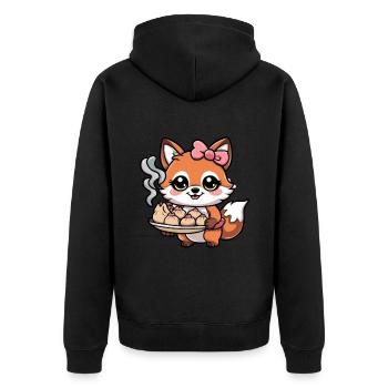 Cartoon Kawaii Fuchs mit gefüllten Teigtaschen - Unisex Premium Bio Zip Hoodie - Schwarz - Hinten - Nico (187cm)