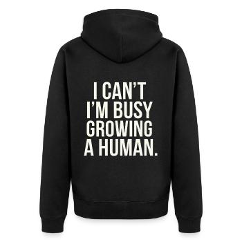 I Can't I'm Busy Growing A Human 9 - Unisex Premium Bio Zip Hoodie - Schwarz - Hinten - Nico (187cm)