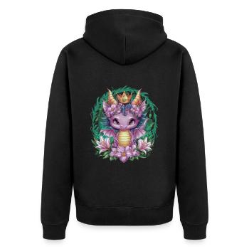 Dragon avec couronne et fleurs colorées - Veste à capuche bio Premium Unisexe - noir - Dos - Nico (187cm)
