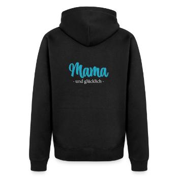 Mom and Happy - Embroidery Effect - Unisex Premium Organic Zip Hoodie - black - Back - Nico (187cm)