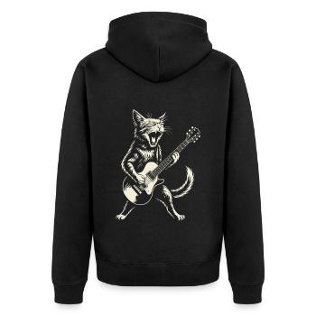 Guitar, Rock Music, Cat, Guitarist, Heavy Metal - Unisex Premium Organic Zip Hoodie - black - Back - Nico (187cm)
