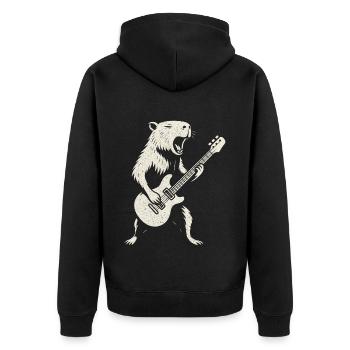 Gitarre, Rock Musik, Capybara, Gitarrist, Rocker - Unisex Premium Bio Zip Hoodie - Schwarz - Hinten - Nico (187cm)
