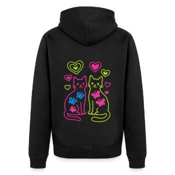 Chat, Chats, Papillon, Printemps, Années 80, Années 90 - Veste à capuche bio Premium Unisexe - noir - Dos - Nico (187cm)