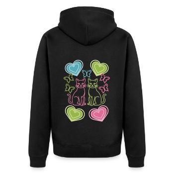 Chat, Chats, Papillon, Printemps, Années 80, Années 90 - Veste à capuche bio Premium Unisexe - noir - Dos - Nico (187cm)