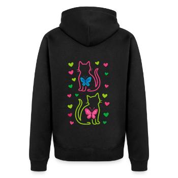 Chat, Chats, Papillon, Printemps, Années 80, Années 90 - Veste à capuche bio Premium Unisexe - noir - Dos - Nico (187cm)