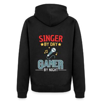 Sänger und Gamer Spruch Zocker Humor - Unisex Premium Bio Zip Hoodie - Schwarz - Hinten - Nico (187cm)