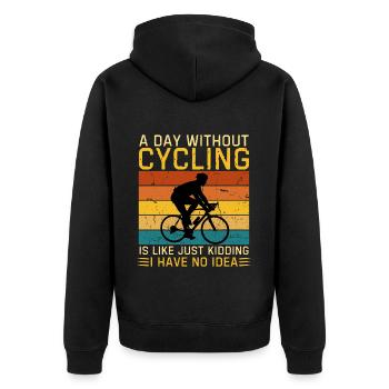lustiger Fahrrad Spruch Radfahrer - Unisex Premium Bio Zip Hoodie - Schwarz - Hinten - Nico (187cm)