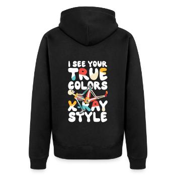 Ich Sehe Deine Wahren Farben Röntgen Stil Skelett - Unisex Premium Bio Zip Hoodie - Schwarz - Hinten - Nico (187cm)