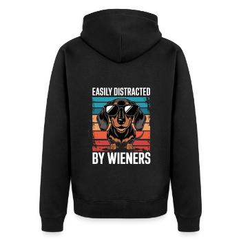 Facilement distrait par les saucisses fumées pour chien style vintage - Veste à capuche bio Premium Unisexe - noir - Dos - Nico (187cm)