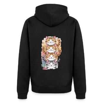 Niedliche Katzen Stapel Cartoon Illustration - Unisex Premium Bio Zip Hoodie - Schwarz - Hinten - Nico (187cm)
