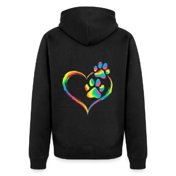 Arc en ciel coeur patte impression amour animal - Veste à capuche bio Premium Unisexe - noir - Dos - Nico (187cm)