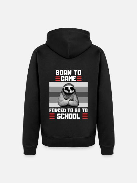 Gaming Sloth School Saying Gambler - Unisex Premium Organic Zip Hoodie - black
