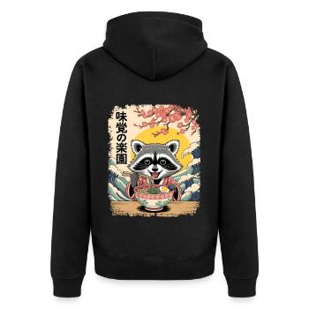 Raton laveur kawaii mangeant des nouilles ramen Art japonais - Veste à capuche bio Premium Unisexe - noir - Dos - Nico (187cm)