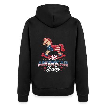 All American Baby Rocking Horse Design - Unisex Premium Organic Zip Hoodie - black - Back - Nico (187cm)