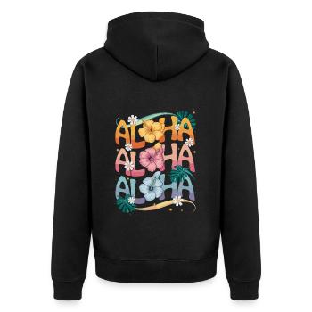 Aloha Tropische Blumen Farbpracht - Unisex Premium Bio Zip Hoodie - Schwarz - Hinten - Nico (187cm)