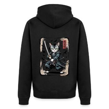 Chat Samouraï Vintage Ukiyo-e Guerrier Art - Veste à capuche bio Premium Unisexe - noir - Dos - Nico (187cm)