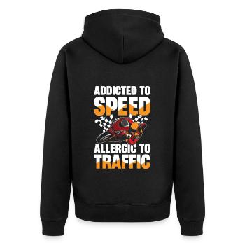 Süchtig Nach Geschwindigkeit, Allergisch Gegen - Unisex Premium Bio Zip Hoodie - Schwarz - Hinten - Nico (187cm)