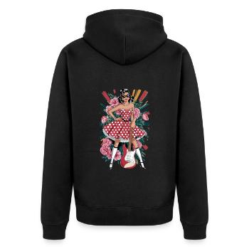 Rockabilly Retro Frau Mit Gitarre Und Blumen - Unisex Premium Bio Zip Hoodie - Schwarz - Hinten - Nico (187cm)