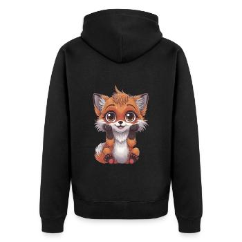 Niedlicher Zeichentrickfuchs mit großen Augen und - Unisex Premium Bio Zip Hoodie - Schwarz - Hinten - Nico (187cm)