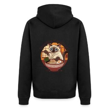 Siamkatze Mit Ramen Schüssel Slurping Hapatnes - Unisex Premium Bio Zip Hoodie - Schwarz - Hinten - Nico (187cm)