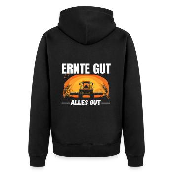 Ernte Gut Alles Gut Landwirtschaftliches Motiv - Unisex Premium Bio Zip Hoodie - Schwarz - Hinten - Nico (187cm)
