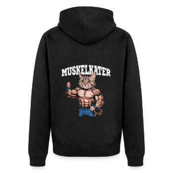 Muskelkater Katze Lustig Muskelprotz Fitness Humor - Unisex Premium Bio Zip Hoodie - Schwarz - Hinten - Nico (187cm)