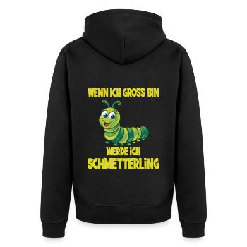 Wenn Ich Groß Bin Werde Ich Schmetterling - Unisex Premium Bio Zip Hoodie - Schwarz - Hinten - Nico (187cm)