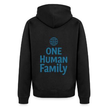UNE FAMILLE HUMAINE Cohésion du globe - Veste à capuche bio Premium Unisexe - noir - Dos - Nico (187cm)