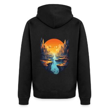 Fantastische Landschaft Mit Sonnenuntergang Und - Unisex Premium Bio Zip Hoodie - Schwarz - Hinten - Nico (187cm)