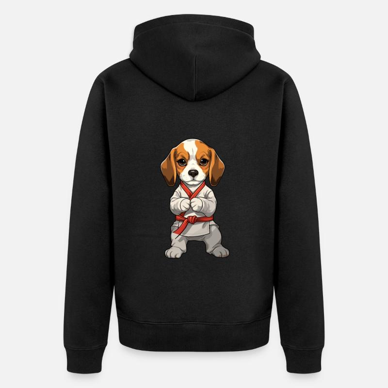 Karaté Beagle chiot illustration pour - Veste à capuche bio Premium Unisexe - noir