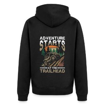 Adventure begins at the trailhead off-road - Unisex Premium Organic Zip Hoodie - black - Back - Nico (187cm)