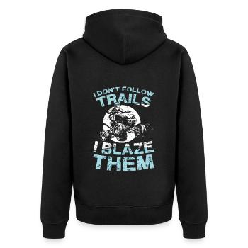 I don't follow paths, I burn them - Unisex Premium Organic Zip Hoodie - black - Back - Nico (187cm)