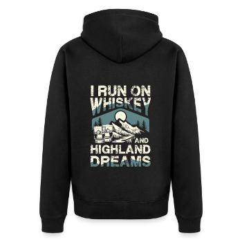 I live on whiskey and Highland dreams - Unisex Premium Organic Zip Hoodie - black - Back - Nico (187cm)