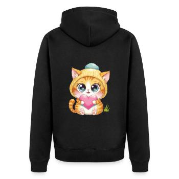 Chaton mignon avec cœur et chapeau - Veste à capuche bio Premium Unisexe - noir - Dos - Nico (187cm)
