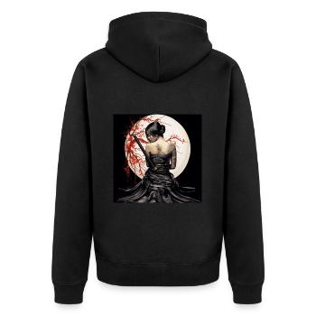Geisha in front of full moon with cherry blossoms decoration - Unisex Premium Organic Zip Hoodie - black - Back - Nico (187cm)