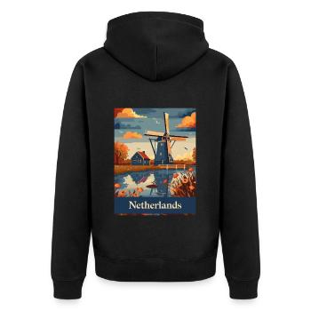 Niederlande Windmühlen Landschaft Natur - Unisex Premium Bio Zip Hoodie - Schwarz - Hinten - Nico (187cm)